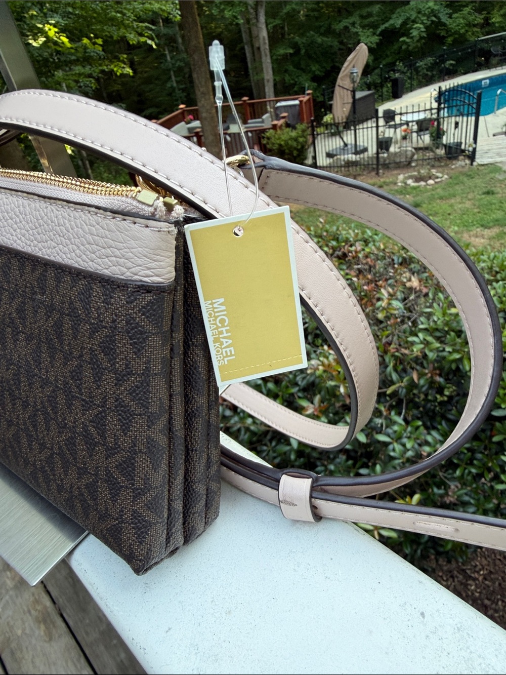 Michael Kors Brown Logo Crossbody with Light Taupe Strap NWT - Picture 7 of 17